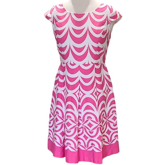 Talbots Dresses & Skirts - Talbots pink white cap sleeve A-line dress women's 8 petite